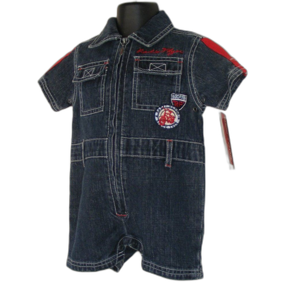 new! RADIO FLYER Denim Jumpsuit/Short-alls 6-9mo, short sleeves - Picture 3 of 15